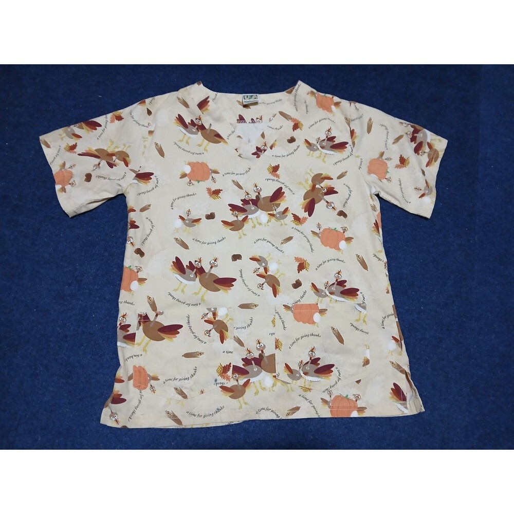 UNIFORM ADVANTAGE Scrub Top THANKSGIVING TURKEY🦃  XS